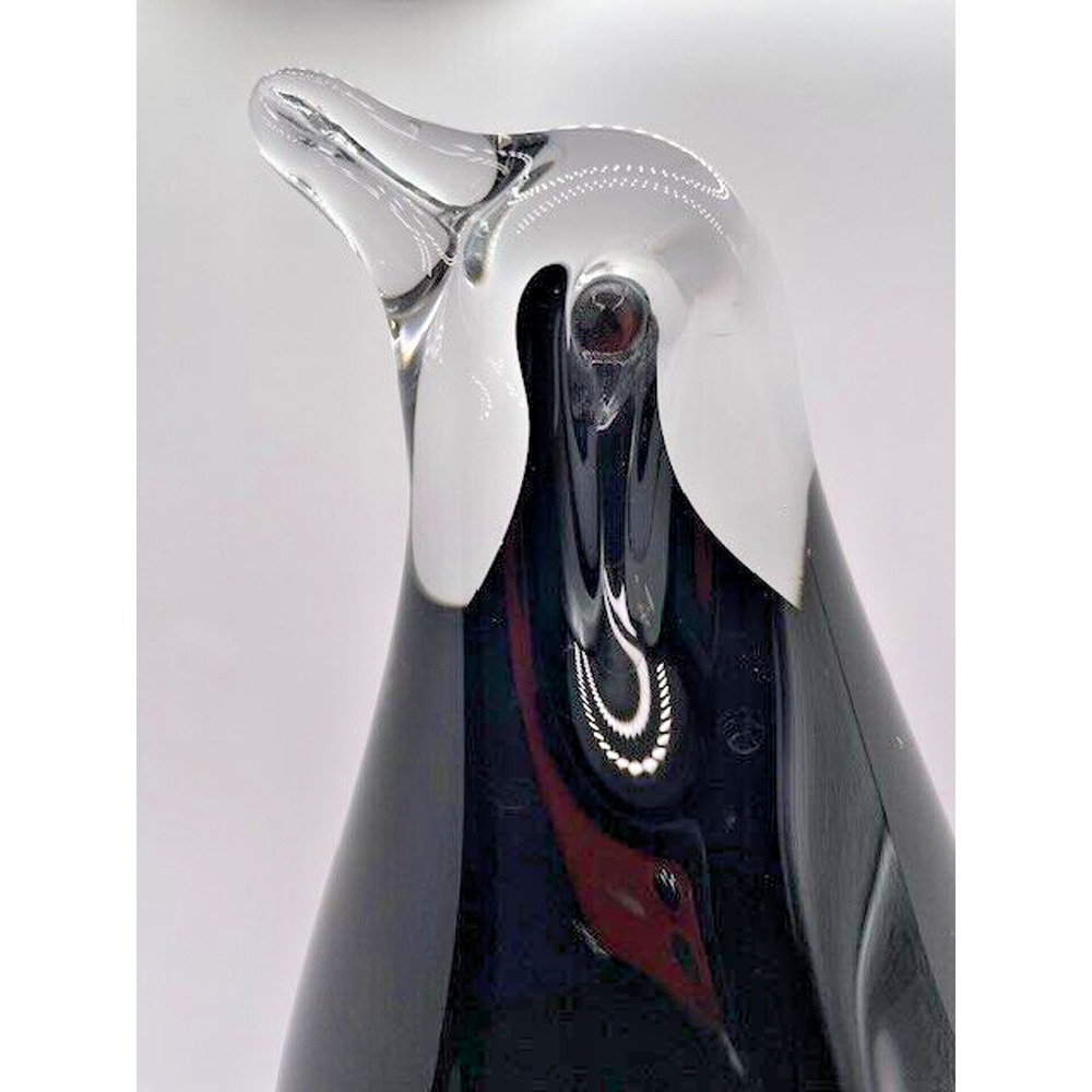 Murano Style Art Glass Penguin 7.5” X 7" Clear, Black, Brown - Picture 6 of 10